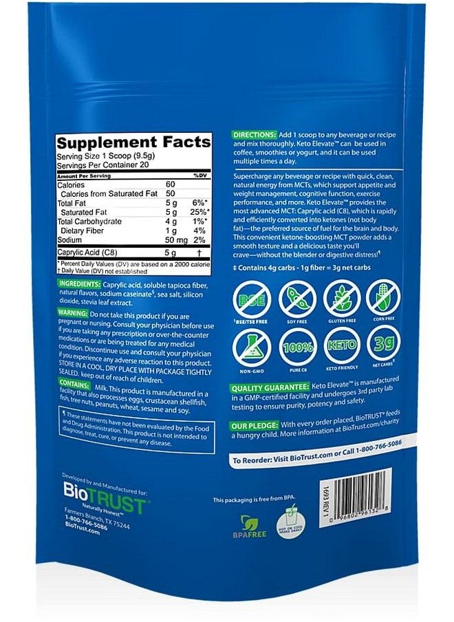 BioTrust - Keto Elevate Pure C8 Mct Oil Powder Ketogenic Diet Supplement Keto Coffee Creamer Clean Energy Mental Focus And Clarity 100% Caprylic Acid (20 Servings Hazelnut) - Image 1