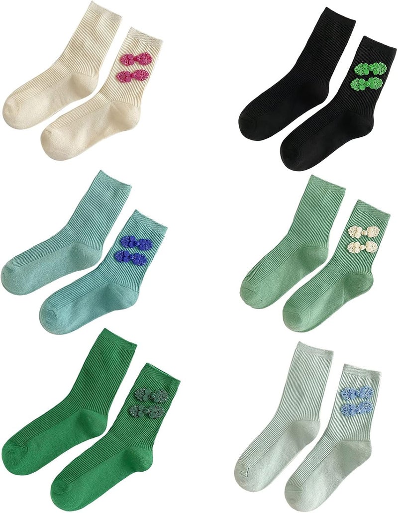 Cotton Socks Ribbed Socks Women Medium Tube Socks With Cheongsam Button Decor Socks Comfortable Casual Sock - Image 5