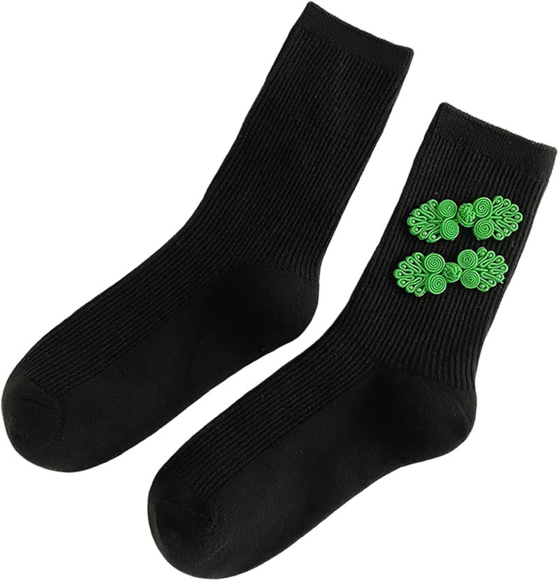 Cotton Socks Ribbed Socks Women Medium Tube Socks With Cheongsam Button Decor Socks Comfortable Casual Sock - Image 3