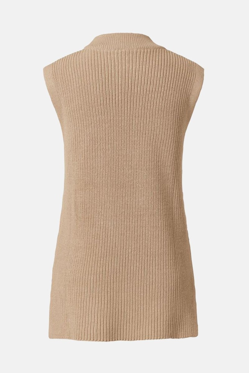 Tchibo Women Mock Neck Sleeveless Knitted Vest, Tan  - Image 3