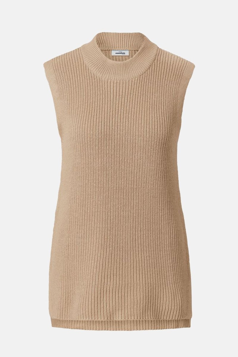 Tchibo Women Mock Neck Sleeveless Knitted Vest, Tan  - Image 4