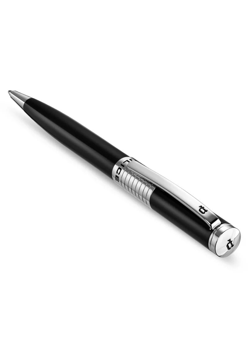 بوليس Meiryo Black Stainless Steel Textured Pen with Silver Trims and Blue Ink