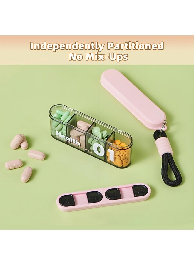 1 pcs Small Pill Box, 4 Compartment Travel Pill Organizer with Strong Seal, Moisture Proof Daily Vitamin Container for Pocket Purse, AM PM Pill Case, Cute Travel Medicine Organizer(pink) - Image 2