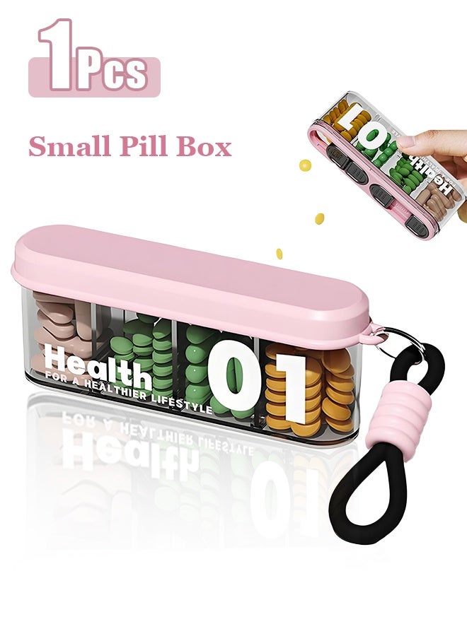 1 pcs Small Pill Box, 4 Compartment Travel Pill Organizer with Strong Seal, Moisture Proof Daily Vitamin Container for Pocket Purse, AM PM Pill Case, Cute Travel Medicine Organizer(pink) - Image 1