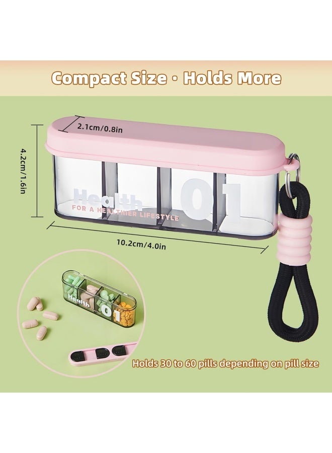 1 pcs Small Pill Box, 4 Compartment Travel Pill Organizer with Strong Seal, Moisture Proof Daily Vitamin Container for Pocket Purse, AM PM Pill Case, Cute Travel Medicine Organizer(pink) - Image 5