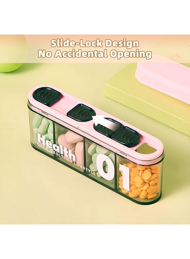 1 pcs Small Pill Box, 4 Compartment Travel Pill Organizer with Strong Seal, Moisture Proof Daily Vitamin Container for Pocket Purse, AM PM Pill Case, Cute Travel Medicine Organizer(pink) - Image 4