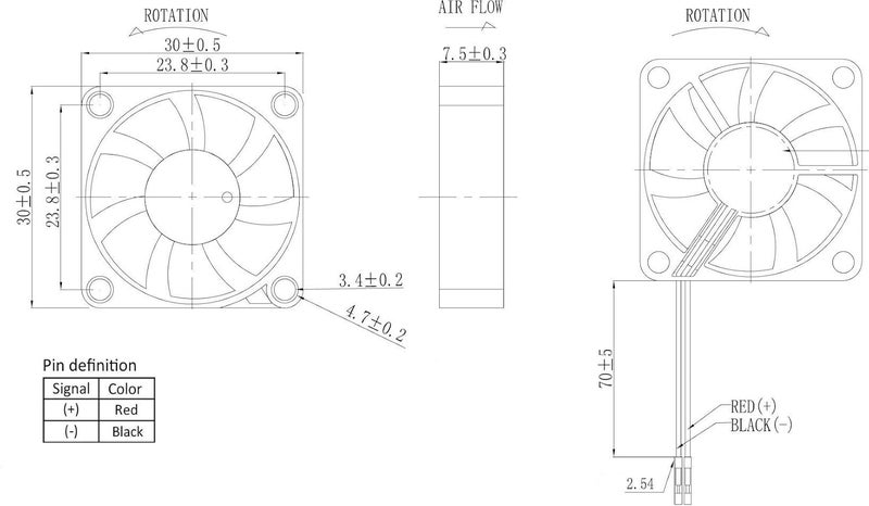Easycargo Raspberry Pi Fan 30x30x7mm, Raspberry Pi Cooling Fan Brushless 3.3V 5V DC Quiet Fan for Raspberry Pi 4, 3 B+ and B, Pi 2, Pi B+, RetroFlag NESPI Case (30mmx30mmx7mm) (Black 1-Pack) - Image 2