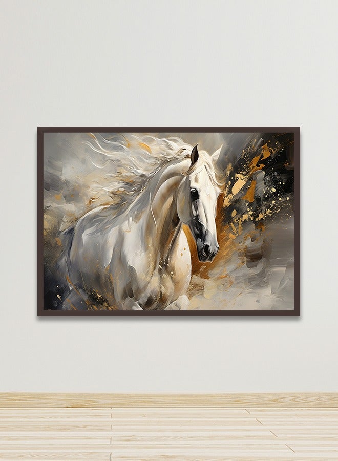 ماركتنا لوحة جدارية قماشية فنية لتزيين الحائط بتصميم أحصنة مع برواز بني مجوف مقاس 120x80سم قطعة واحدة - Image 1