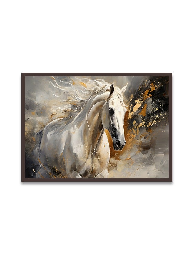 ماركتنا لوحة جدارية قماشية فنية لتزيين الحائط بتصميم أحصنة مع برواز بني مجوف مقاس 120x80سم قطعة واحدة - Image 2