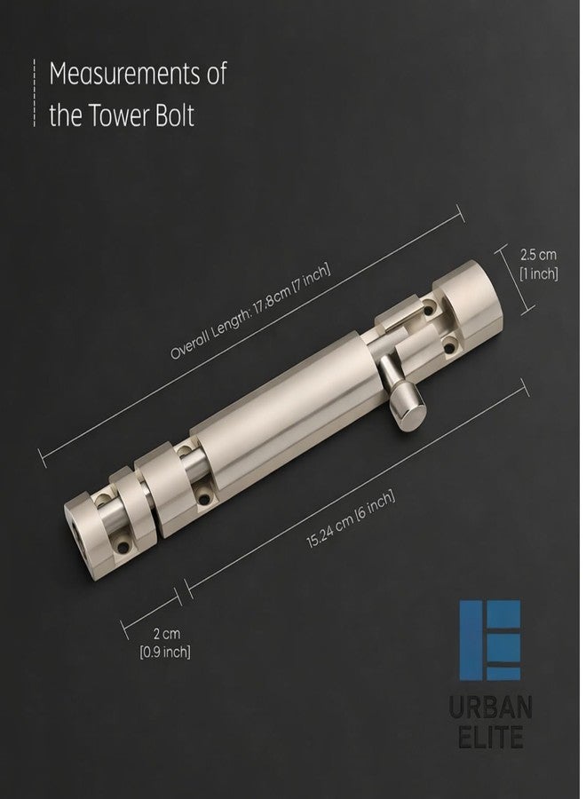 Urban Elite 2 Pack Premium Aluminum Tower Bolt 6 Inch, Tower Bolt for Main Door and Bathroom, Kundi Door Latch for Bedroom, Chitakni, Tower Bolt for Home,Offices Doors,Windows (Satin Silver, 6") - Image 2