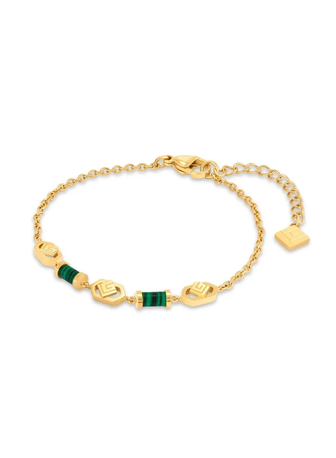 غاي لاروش Jeanne Gold Plated with Malachite and Crystals Bracelet for Women