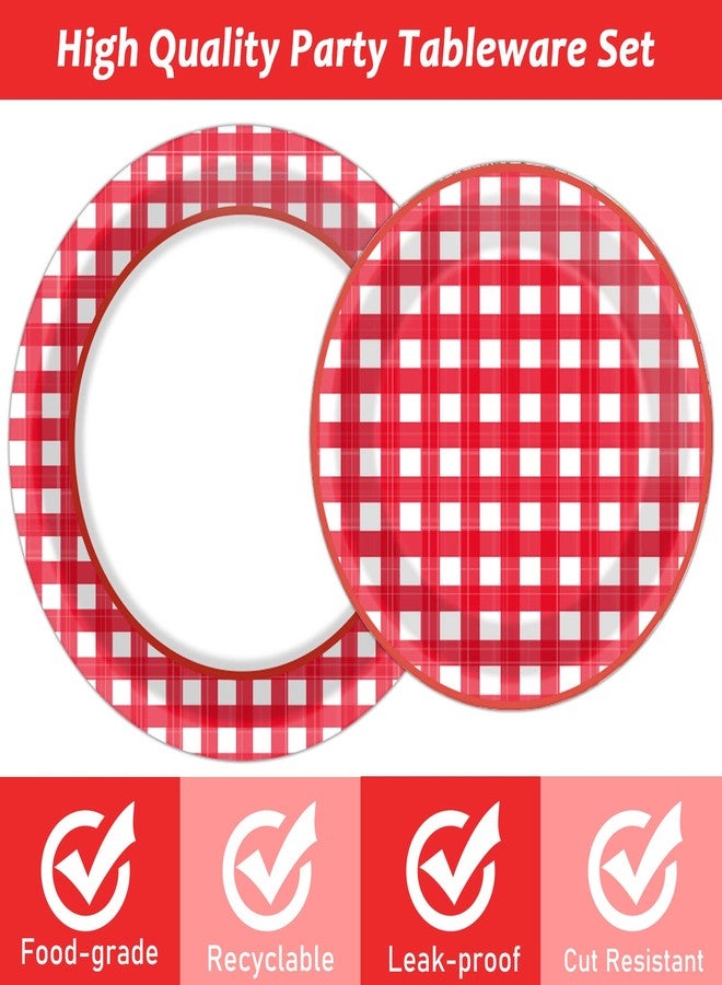 Tevxj 96 PCS Picnic Party Plates Red and White Gingham Checkered Plaid Party Tableware Barbecue Disposable Paper Plates Napkins Forks Birthday Party Decorations Supplies Favors for 24 Guests - Image 4