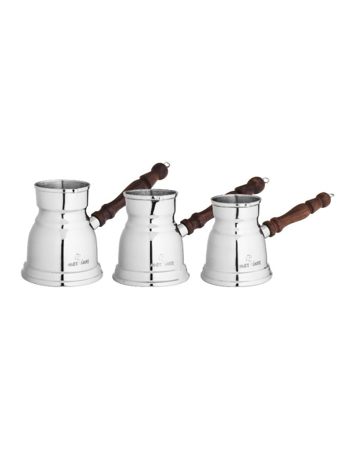 المرحومي طقم ركوة قهوة ستيل يد خشب 3 قطعة ( 300-400-500 مل ) - Image 1