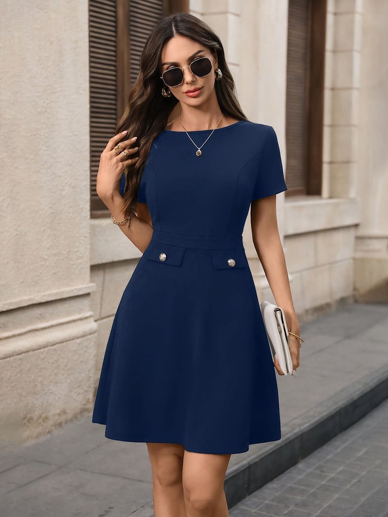 Women'S Dress, Short Sleeve Elegant Dress, Women'S Date Night, Graduation Evening Dress, New Year Dress, Solid Color A-Line Short Skirt, Elegant Casual Dress - Image 4