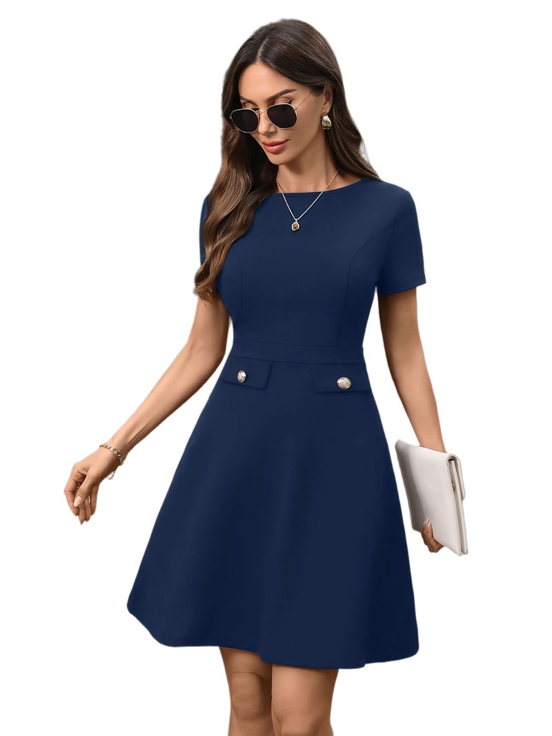 Women'S Dress, Short Sleeve Elegant Dress, Women'S Date Night, Graduation Evening Dress, New Year Dress, Solid Color A-Line Short Skirt, Elegant Casual Dress - Image 1