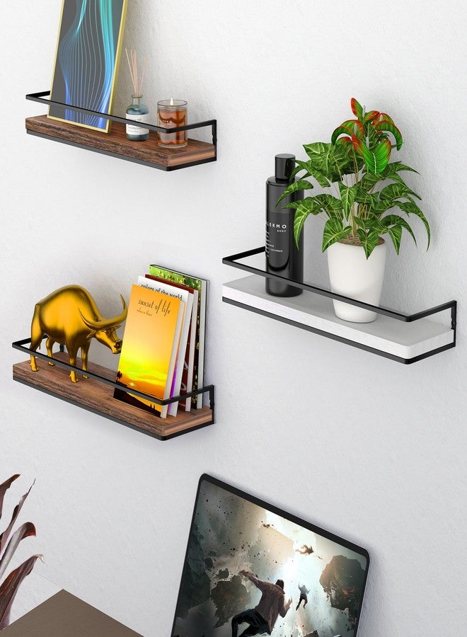 Meangood Floating Shelves Wall Mounted Set of 2, Rustic Wood Wall Storage Shelves for Bedroom,Living Room,Bathroom, Kitchen Rustic Brown - Image 3