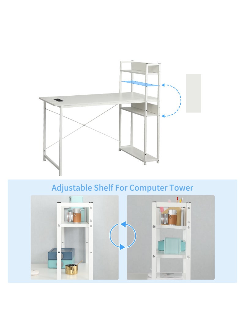 JANTENS - Computer Table with Bookshelf Gaming Writing Study Table White 120x55x72cm Metal - Image 1