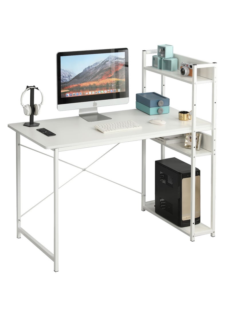 JANTENS - Computer Table with Bookshelf Gaming Writing Study Table White 120x55x72cm Metal - Image 1