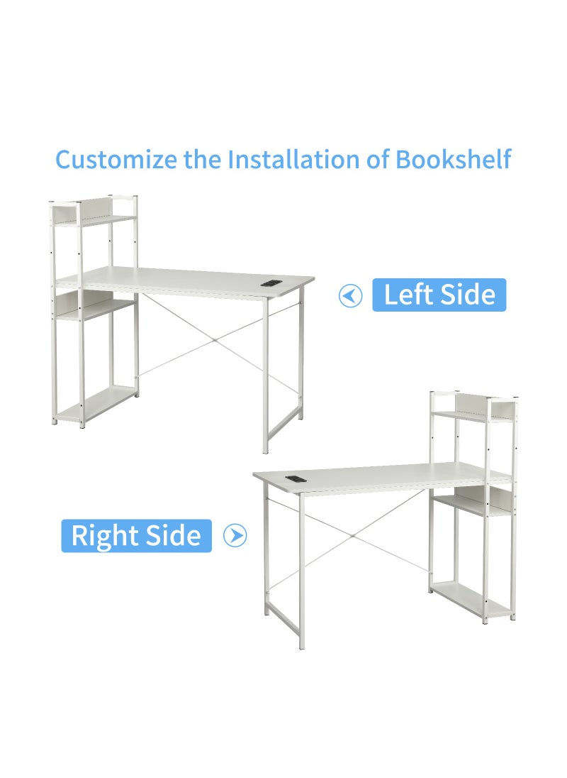 JANTENS - Computer Table with Bookshelf Gaming Writing Study Table White 120x55x72cm Metal - Image 1