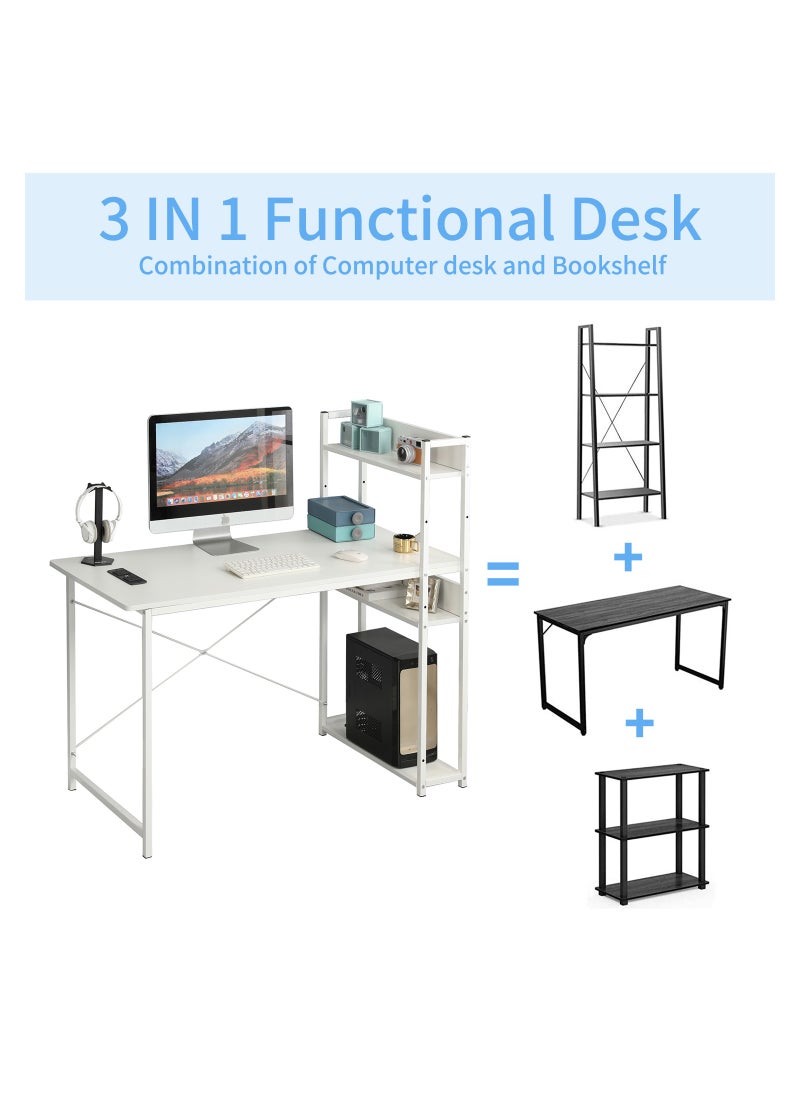 JANTENS - Computer Table with Bookshelf Gaming Writing Study Table White 120x55x72cm Metal - Image 1