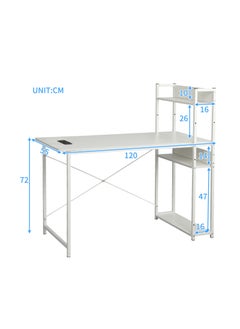 JANTENS Computer Table with Bookshelf Gaming Writing Study Table White 120x55x72cm Metal  - Image 5