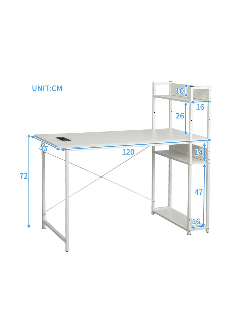 JANTENS - Computer Table with Bookshelf Gaming Writing Study Table White 120x55x72cm Metal - Image 1