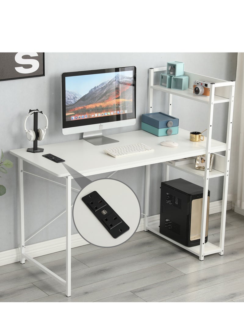 JANTENS - Computer Table with Bookshelf Gaming Writing Study Table White 120x55x72cm Metal - Image 1