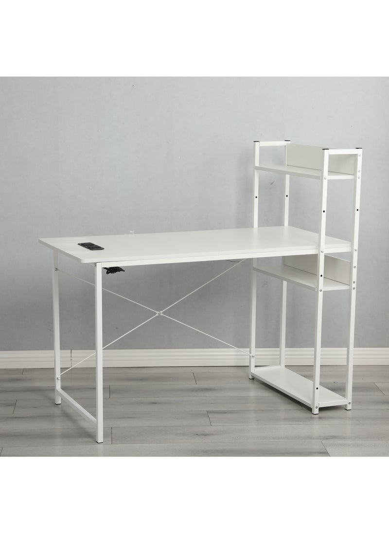 JANTENS - Computer Table with Bookshelf Gaming Writing Study Table White 120x55x72cm Metal - Image 1