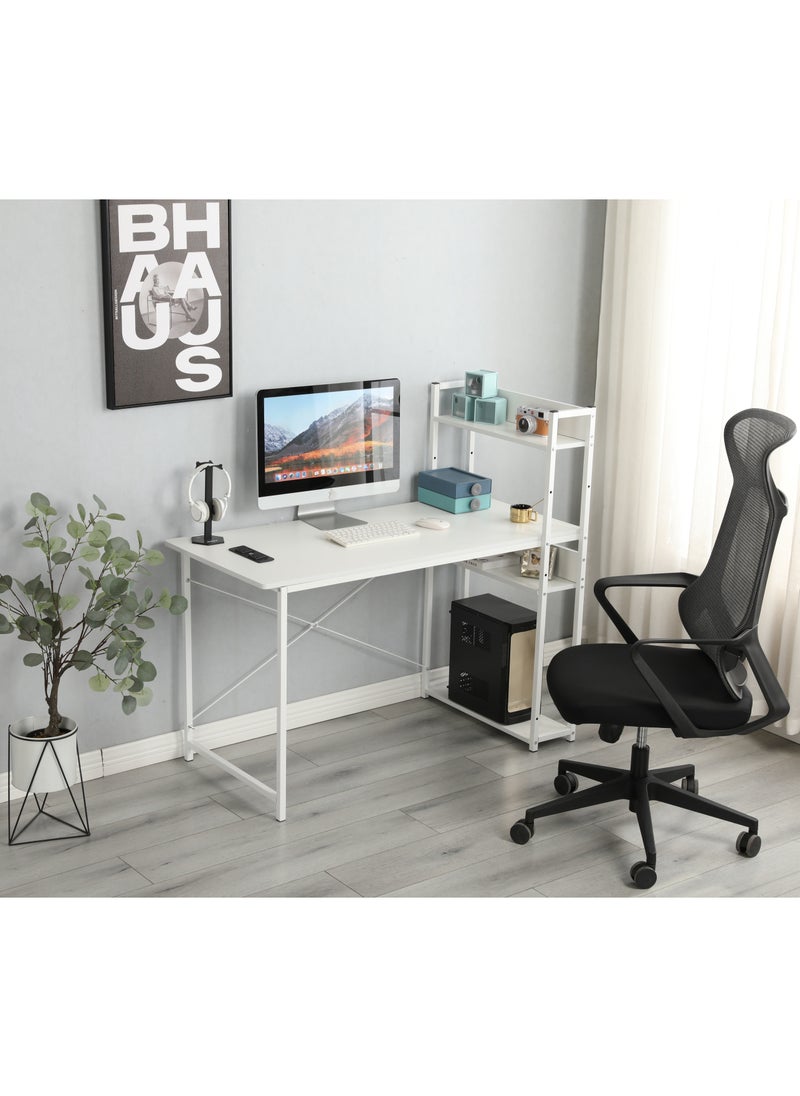 JANTENS - Computer Table with Bookshelf Gaming Writing Study Table White 120x55x72cm Metal - Image 1