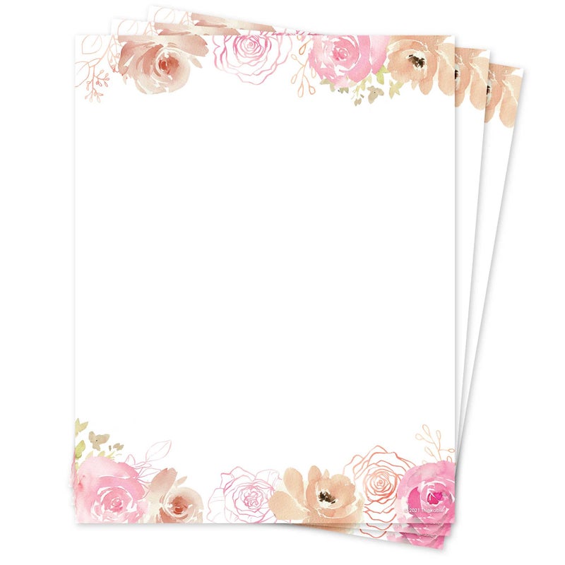 THiNKABLE Floral Stationery Paper, 50 Sheets, 8.5x11, Pink, Decorative, Writing Paper - Image 1