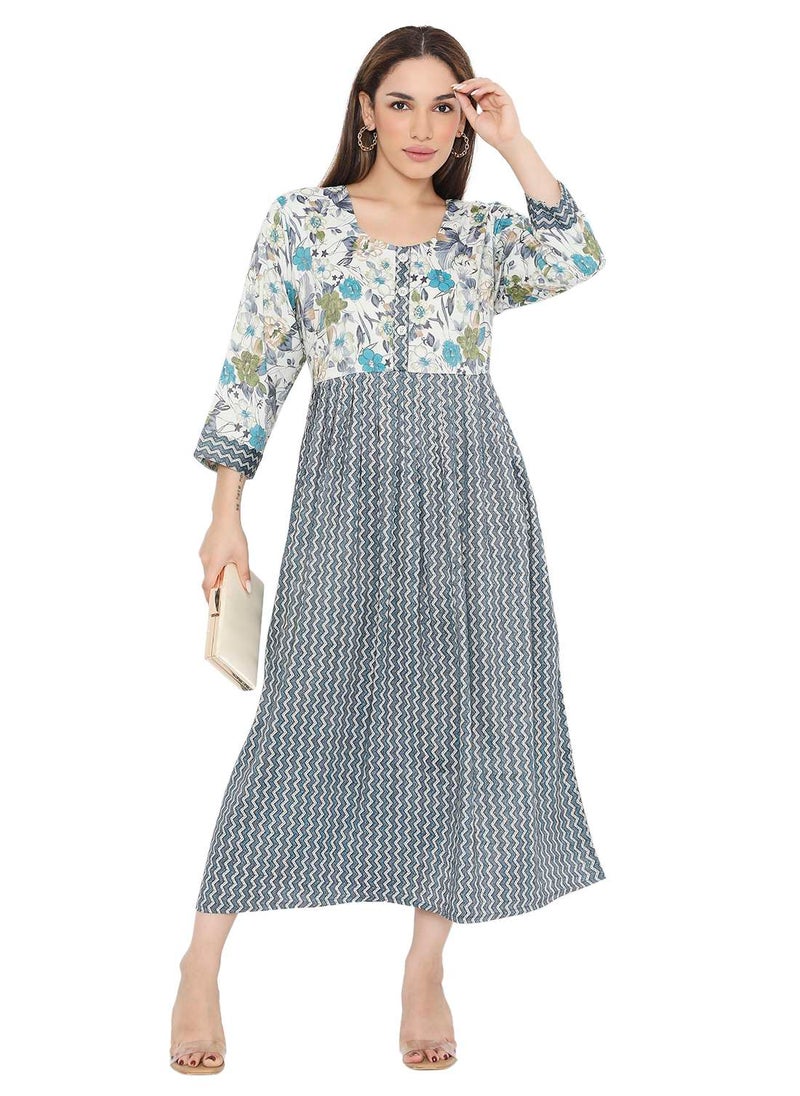 HANA & SARA - ELEGANT UNIQUE FLORAL PRINTED VISCOSE SHORT ARABIC KAFTAN JALABIYA DRESSES - Image 1