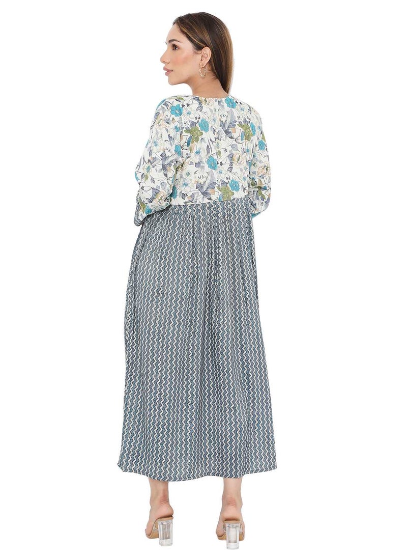 HANA & SARA - ELEGANT UNIQUE FLORAL PRINTED VISCOSE SHORT ARABIC KAFTAN JALABIYA DRESSES - Image 1