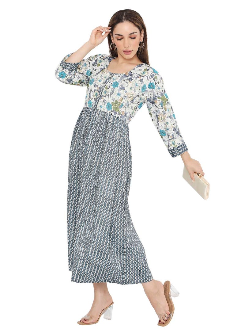 HANA & SARA - ELEGANT UNIQUE FLORAL PRINTED VISCOSE SHORT ARABIC KAFTAN JALABIYA DRESSES - Image 1
