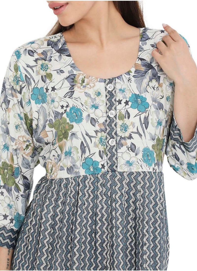 HANA & SARA - ELEGANT UNIQUE FLORAL PRINTED VISCOSE SHORT ARABIC KAFTAN JALABIYA DRESSES - Image 1
