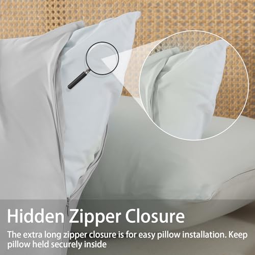 WhatsBedding Body Pillow Cover Cooling Fabric, Long Pillowcase Breathable & Skin-Friendly, Zipper Closure - Light Grey (20x54 inch) - Image 5