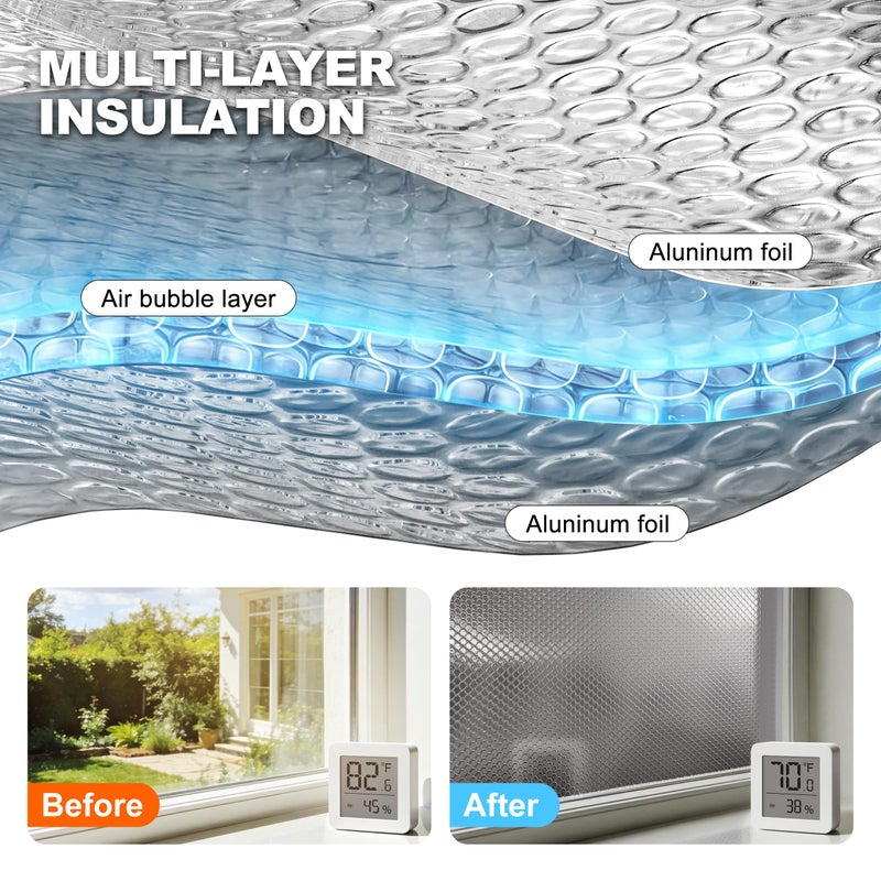 AGHITG Reflective Insulation Foam,48" x 10 Ft Window Insulation for Summer Heat,Aluminum Foil Bubble Insulation Roll for Keep Heat,Window Insulation Kit for RV, Thermal Insulation Cover for Window. - Image 2