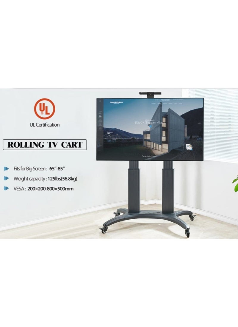ELTRAZONE Heavy Duty Aluminum Rolling TV Cart for 65-85" Flat Screens, Mobile TV Stand with Load Capacity up to 57kgs  - Image 5