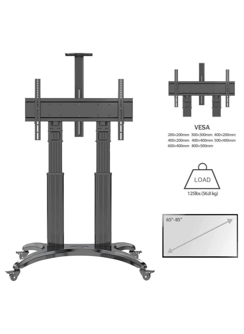 ELTRAZONE Heavy Duty Aluminum Rolling TV Cart for 65-85" Flat Screens, Mobile TV Stand with Load Capacity up to 57kgs  - Image 3