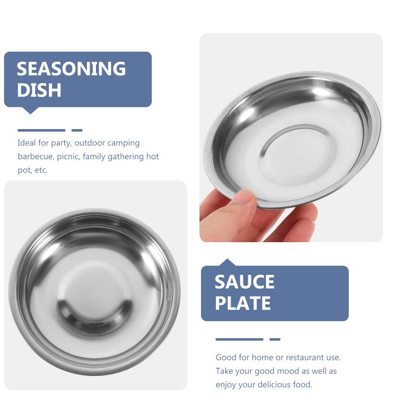 DOITOOL 10Pcs Small Plates Stainless Steel Appetizer Plates Round Seasoning Metal Saucers Metal Dishes Basic Cat Bowls 10cm - Image 4