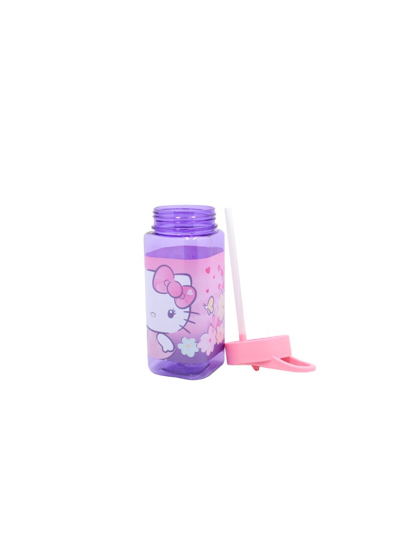 Hello Kitty Sanrio Hello Kitty Square Water Bottle for Kids – 500ml, Flip Straw Lid – Purple & Pink - Image 5