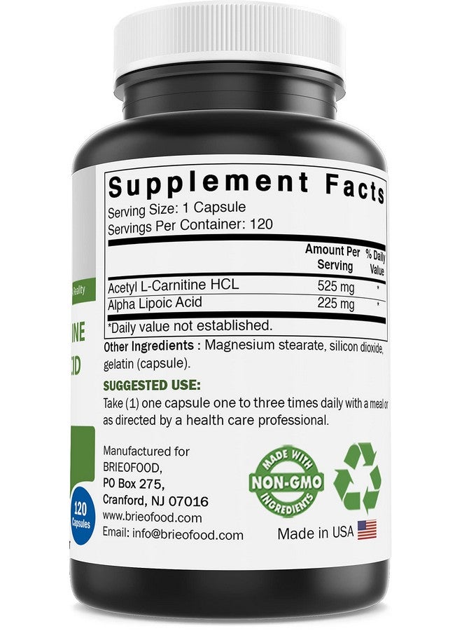 Brieofood Acetyl L-Carnitine Alpha Lipoic Acid (ALA ALC) 750 mg 120 Capsules - Image 3