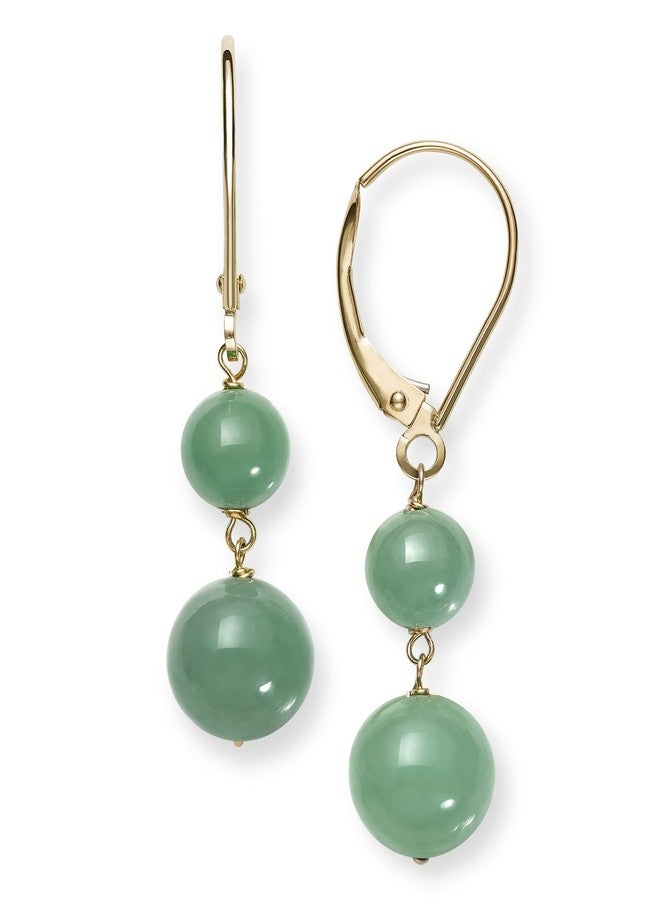 Belacqua Natural Green Jade Dangle Drop Earrings in 14K Yellow Gold, Leverback - Closure, Fashion Jewelry for Women, Gift Box Included - Image 1
