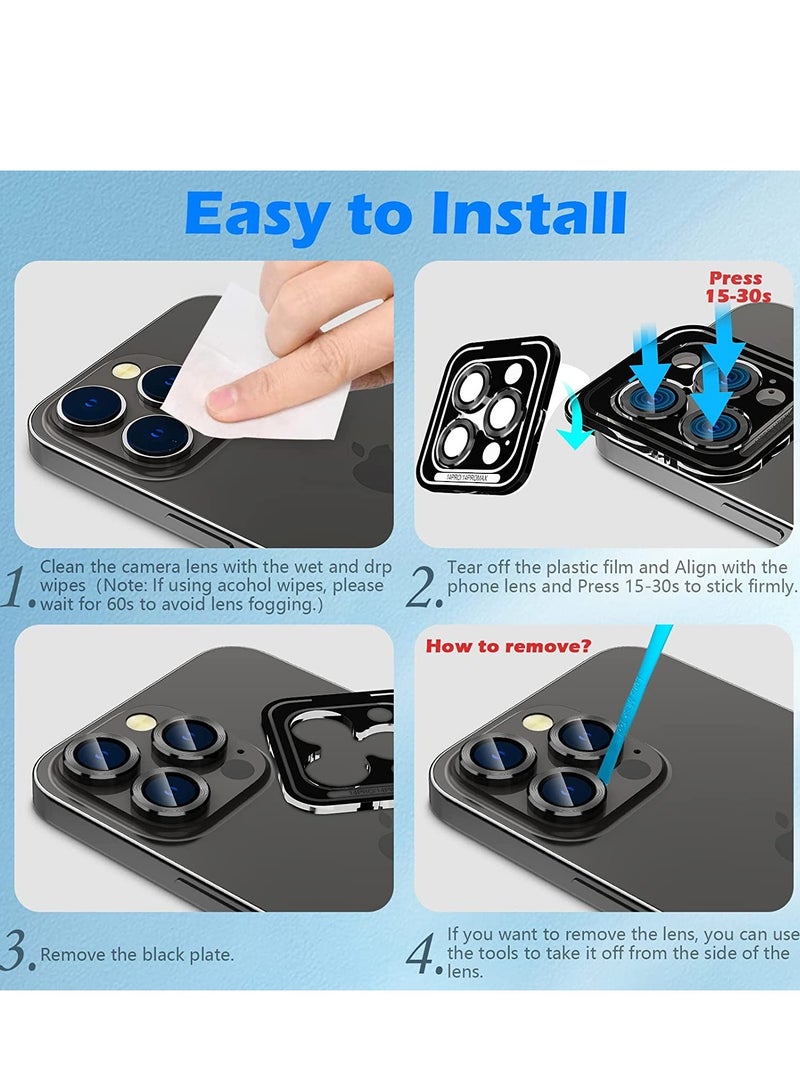 ELTRAZONE Camera Lens Protector for iPhone 14 Pro/iPhone 14 Pro Max, Alloy Metal Individual Ring, Anti Scratch HD Tempered Glass Lens Screen Protector Cover Film, Case Friendly, Black - Image 3