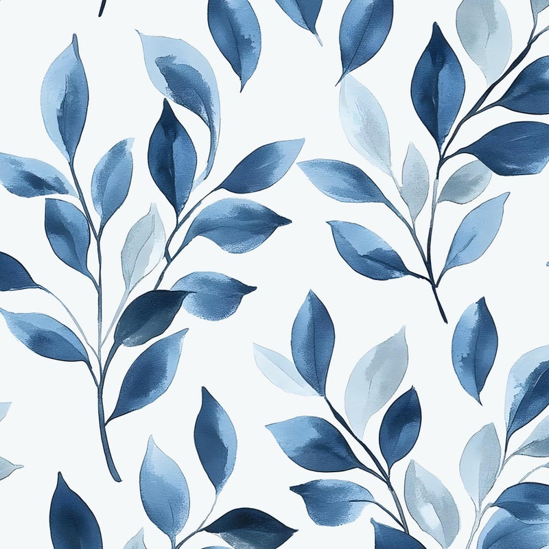VOLEAAR Boho Floral Peel and Stick Wallpaper â€“ Blue Leaf Design Modern Self-Adhesive Vinyl Contact Paper for Drawer Cabinet Door Bedroom Bathroom Walls Wall Decor in Blue and White 17.5" x 118" - Image 1