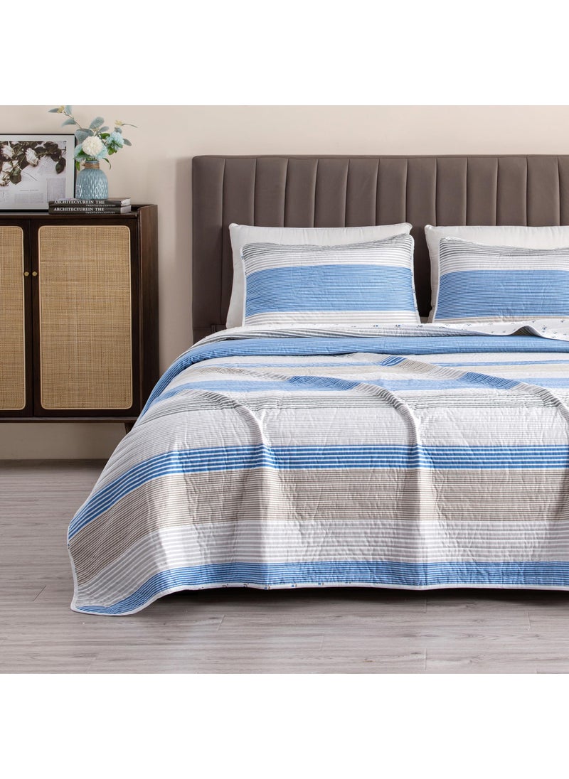 Great Bay Home Great Bay Home 3Piece King Reversible Lightweight Quilt Comforter with 2 Shams  AllSeason Modern Striped Bedspreads  Blue and Taupe Striped Coverlet Sets  Bryce Quilts Collection 