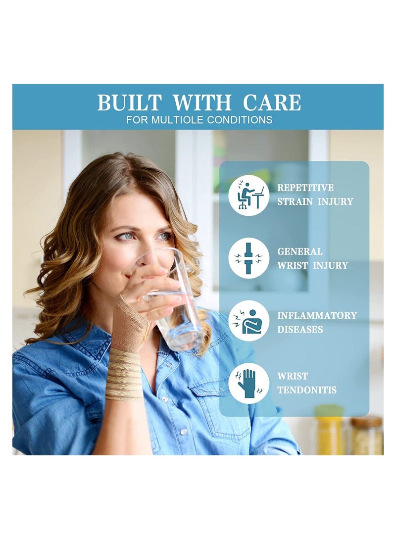 كابتن تيك 2Pcs Wrist Brace Elastic Wrist Support with Strap Ideal for Sprains Injury or Sports Use with no Metal bar Support Without inhibiting Flexibility Left or Right Beige - Image 2