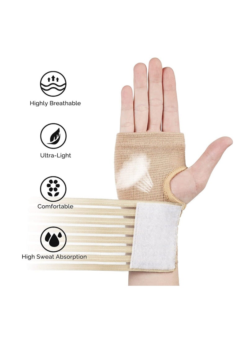 كابتن تيك 2Pcs Wrist Brace Elastic Wrist Support with Strap Ideal for Sprains Injury or Sports Use with no Metal bar Support Without inhibiting Flexibility Left or Right Beige - Image 3