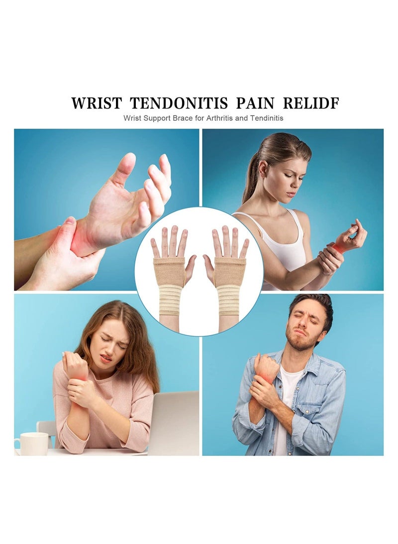 كابتن تيك 2Pcs Wrist Brace Elastic Wrist Support with Strap Ideal for Sprains Injury or Sports Use with no Metal bar Support Without inhibiting Flexibility Left or Right Beige - Image 5