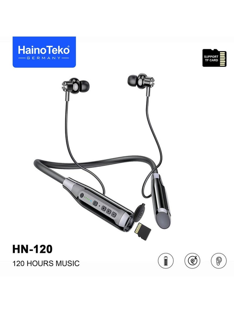Haino Teko HN-120 Neckband Bluetooth Headphones, Bluetooth 5.3 Wireless Headphones 120 Hrs Extra Long Playtime Stereo Bass Music in-Ear Headsets With Mic Super Clear Bluetooth Earbuds Neckband Earphones Wireless Headphone For Sports, Business And Personal Use Working Distance 10-20M Silicone Ear-Tips TF Card Supported - Image 2