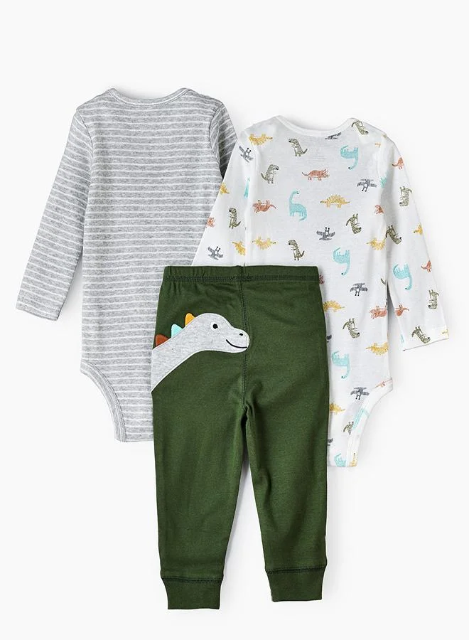 babyqlo Dino Fun 3-Piece Baby bodysuit Set